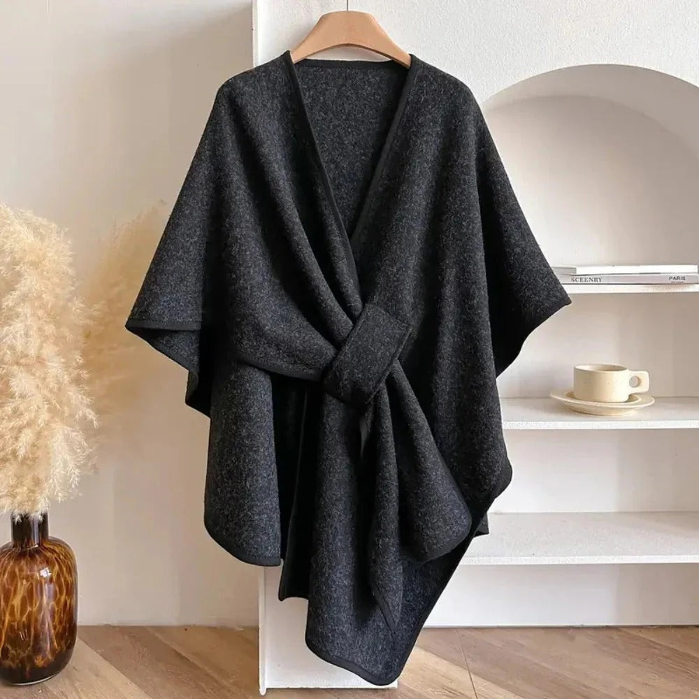 Marina Roca Poncho de algodón Carmela – Gris oscuro – photo 5