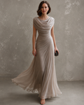 Anamartinezmadrid Jimena | Vestido Largo Drapeado de Ceremonia – Beige