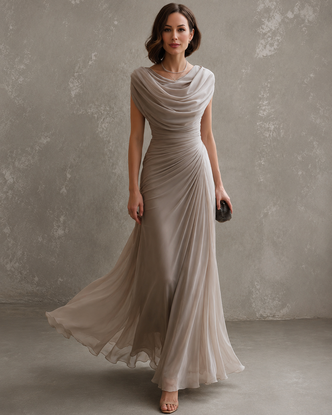 Anamartinezmadrid Jimena | Vestido Largo Drapeado de Ceremonia – Beige