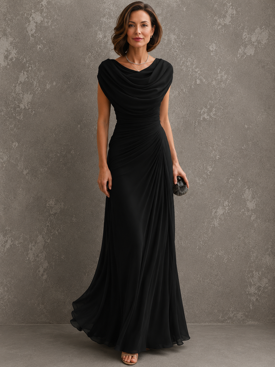 Anamartinezmadrid Jimena | Vestido Largo Drapeado de Ceremonia – Negro – photo 2