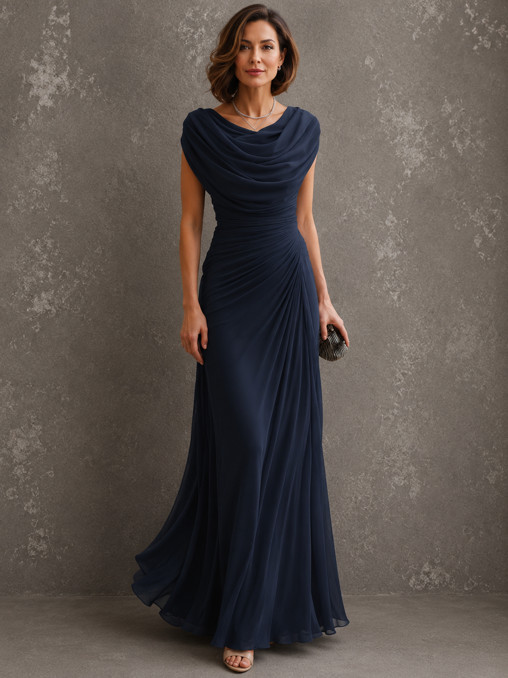 Anamartinezmadrid Jimena | Vestido Largo Drapeado de Ceremonia – Azul Marino – photo 4