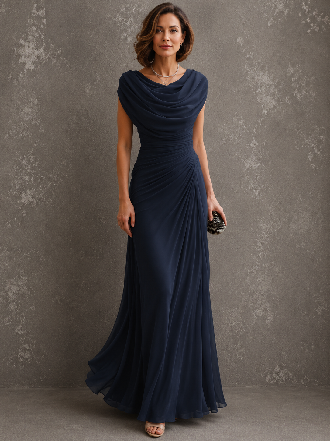 Anamartinezmadrid Jimena | Vestido Largo Drapeado de Ceremonia – Azul Marino – photo 4
