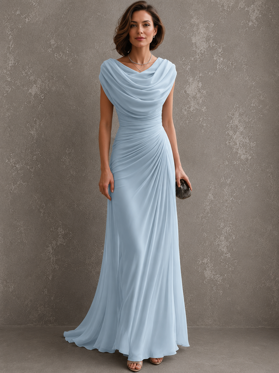 Anamartinezmadrid Jimena | Vestido Largo Drapeado de Ceremonia – Azul Cielo – photo 5