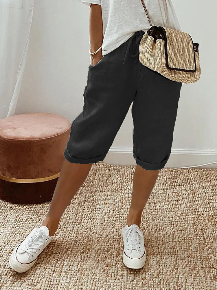 Marina Roca Audrey | Pantalones de Algodón-Lino – Negro