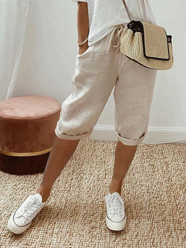 Marina Roca Audrey | Pantalones de Algodón-Lino – Beige – photo 2
