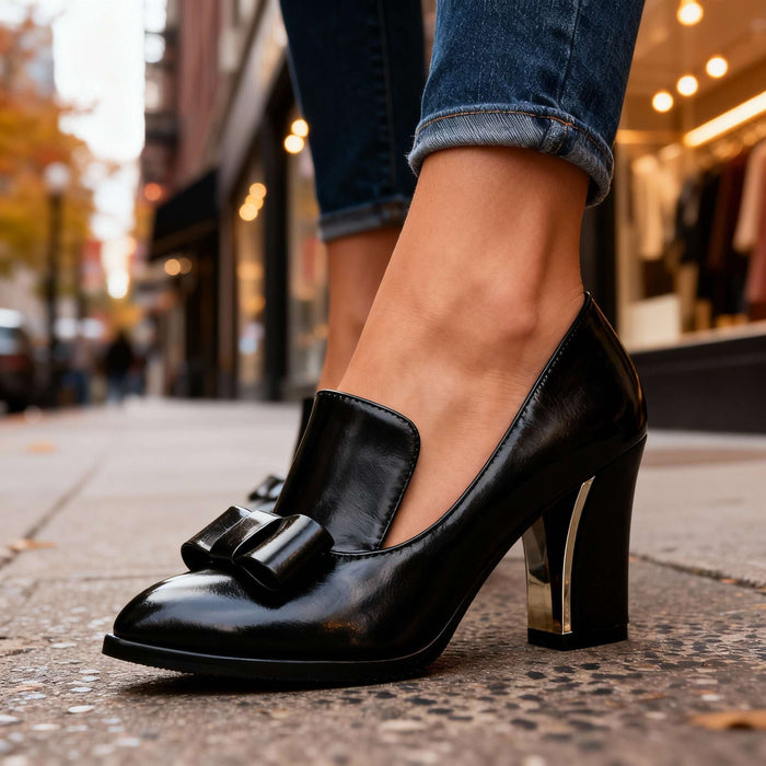 Lidia | Zapatos de Tacón Bloque con Lazo y Punta Fina