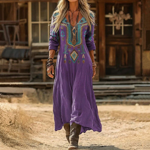Anamartinezmadrid Ágata | Vestido Largo Bohemio con Bordado Central