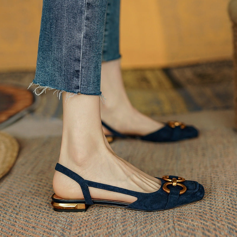 Anamartinezmadrid Macarena | Sandalias Planas Slingback Mujer Hebilla – Gamuza Azul