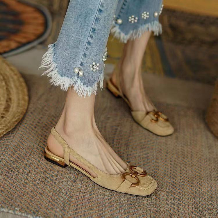 Anamartinezmadrid Macarena | Sandalias Planas Slingback Mujer Hebilla – Gamuza Beige – photo 12