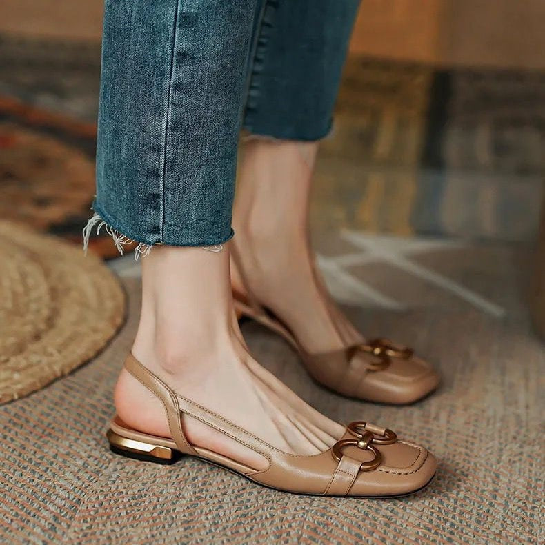 Anamartinezmadrid Macarena | Sandalias Planas Slingback Mujer Hebilla – Cuero Albaricoque – photo 6