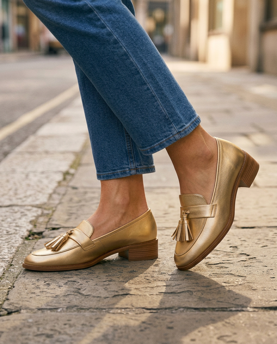 Anamartinezmadrid Dorotea | Mocasines Dorados con Borlas y Tacón Ancho – photo 2