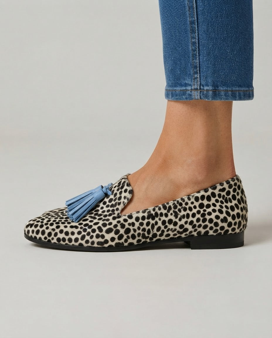 Anamartinezmadrid Nazaret | Mocasines de Leopardo Blanco y Negro con Borlas Celestes – photo 2