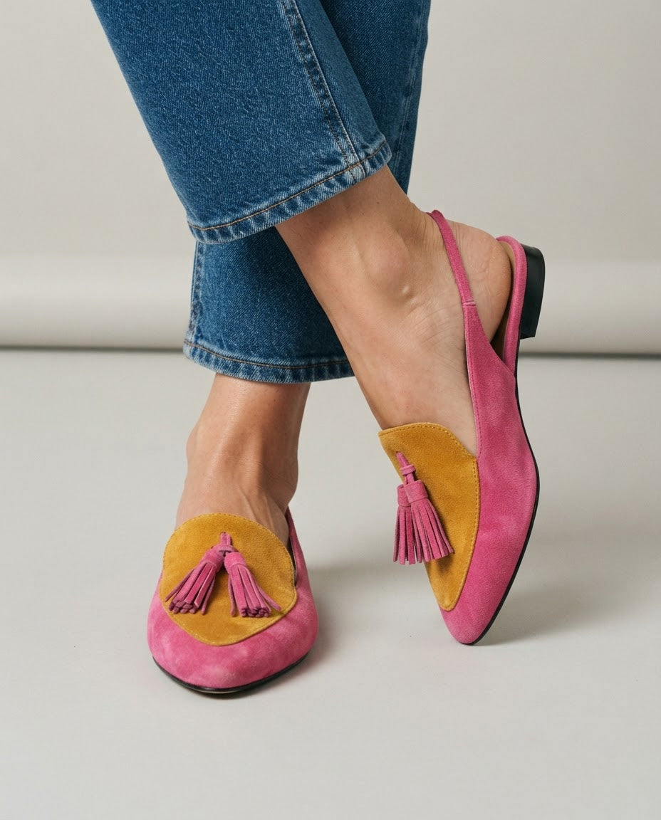 Anamartinezmadrid Estíbaliz | Zapatos Slingback Planos en Fucsia y Mostaza con Borlas – photo 3
