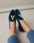 Anamartinezmadrid Arantxa | Mocasines de Terciopelo Azul con Borlas Doradas