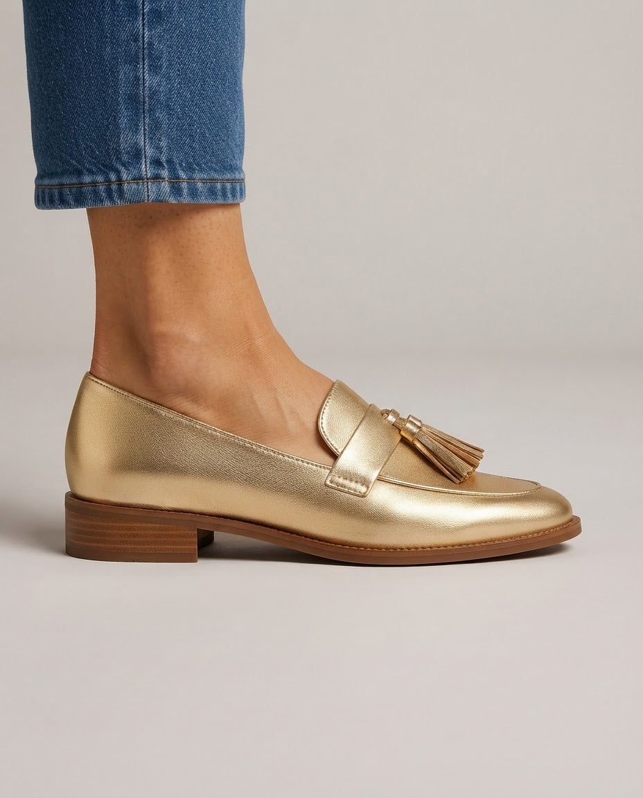 Anamartinezmadrid Dorotea | Mocasines Dorados con Borlas y Tacón Ancho – photo 3