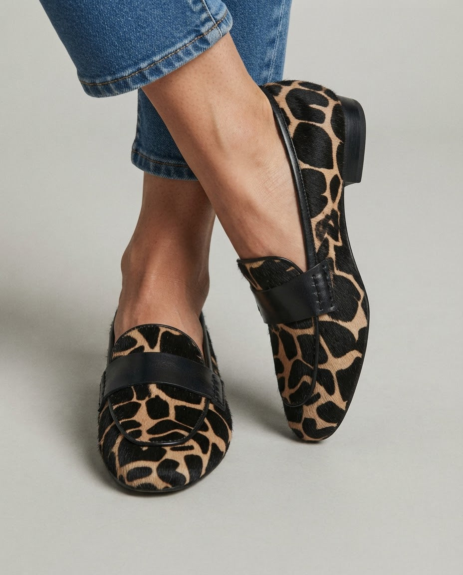 Anamartinezmadrid Zoe | Mocasines con Estampado de Jirafa en Albaricoque