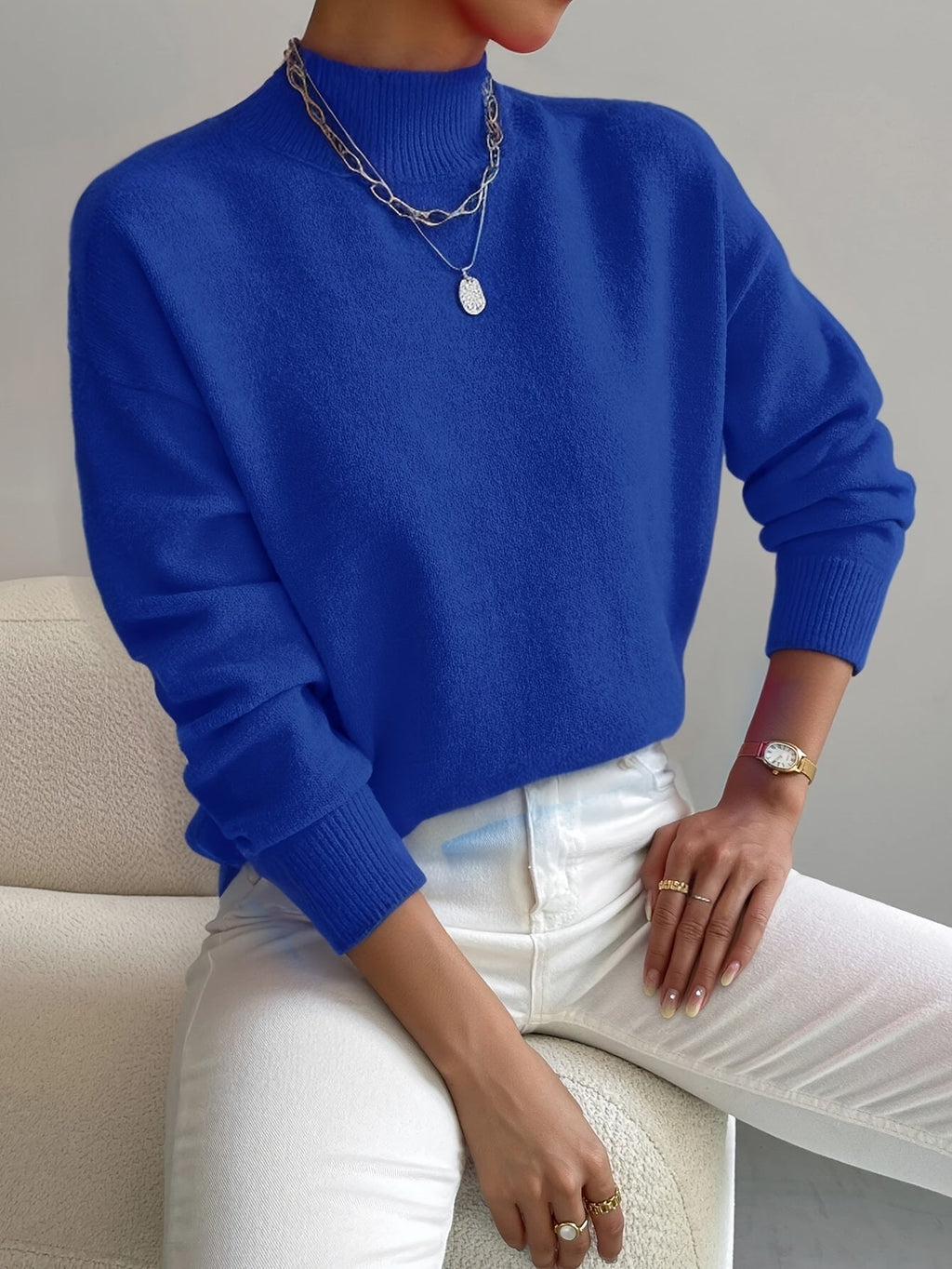 Anamartinezmadrid Leticia | Jersey de Punto Suave con Cuello Perkins – Azul Cobalto – photo 7
