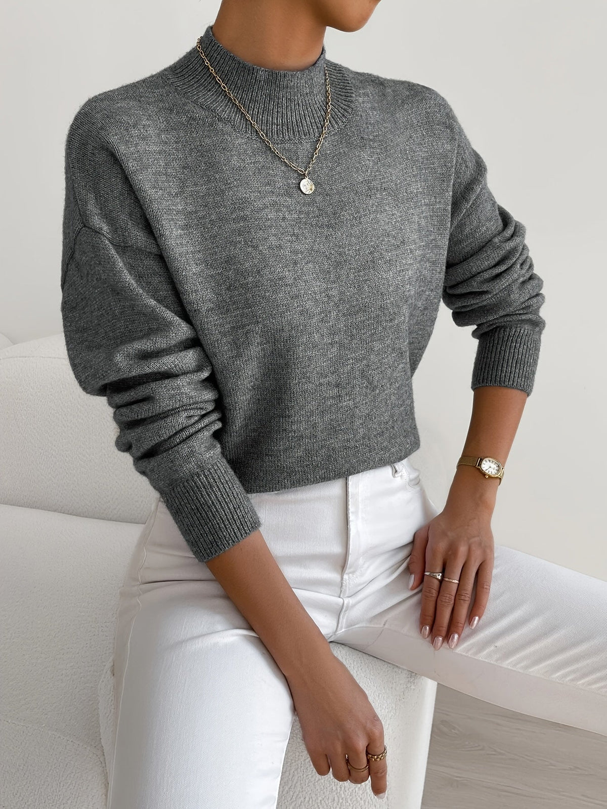 Anamartinezmadrid Leticia | Jersey de Punto Suave con Cuello Perkins – Gris Marengo – photo 9