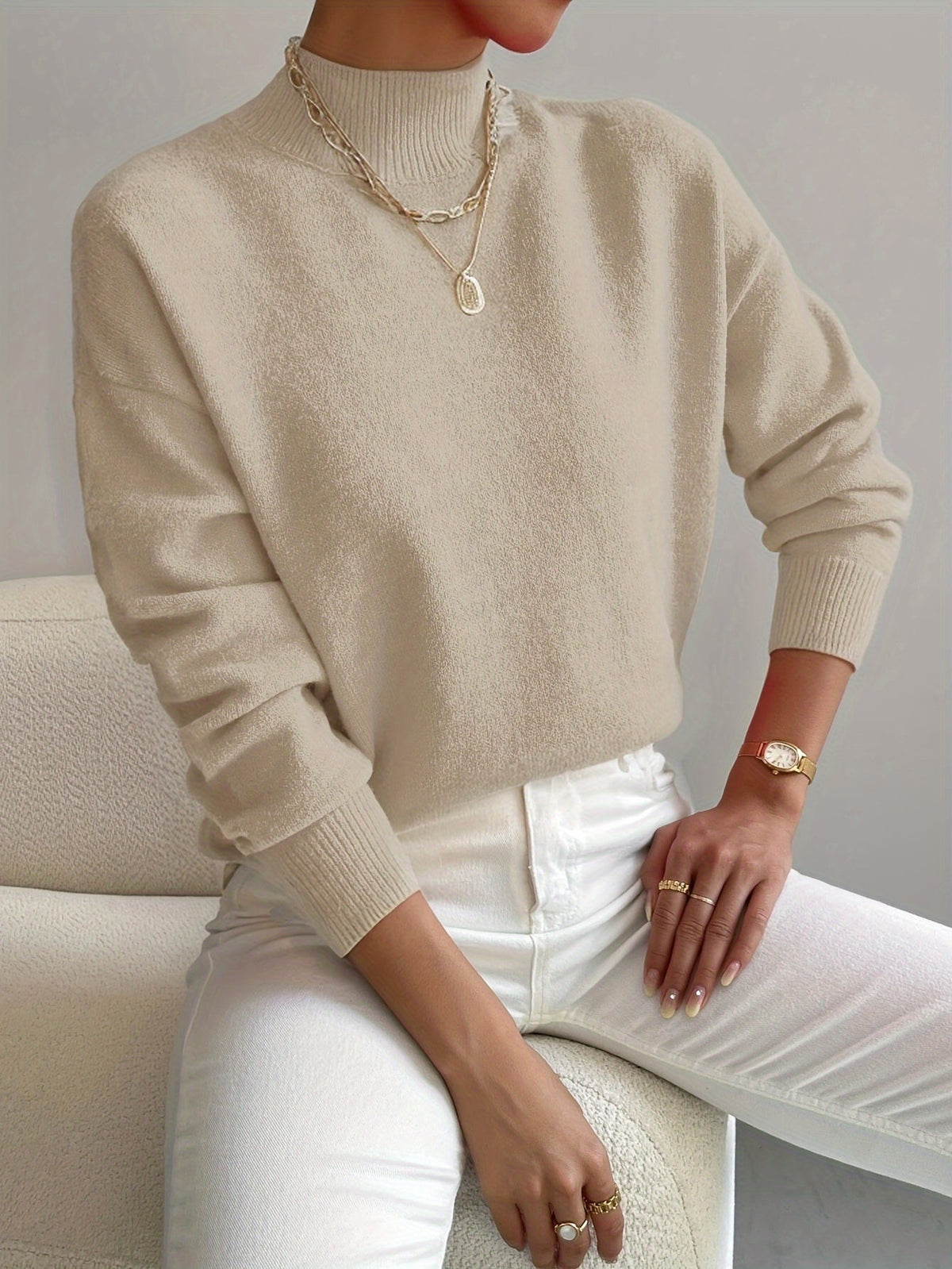 Anamartinezmadrid Leticia | Jersey de Punto Suave con Cuello Perkins – Beige – photo 4