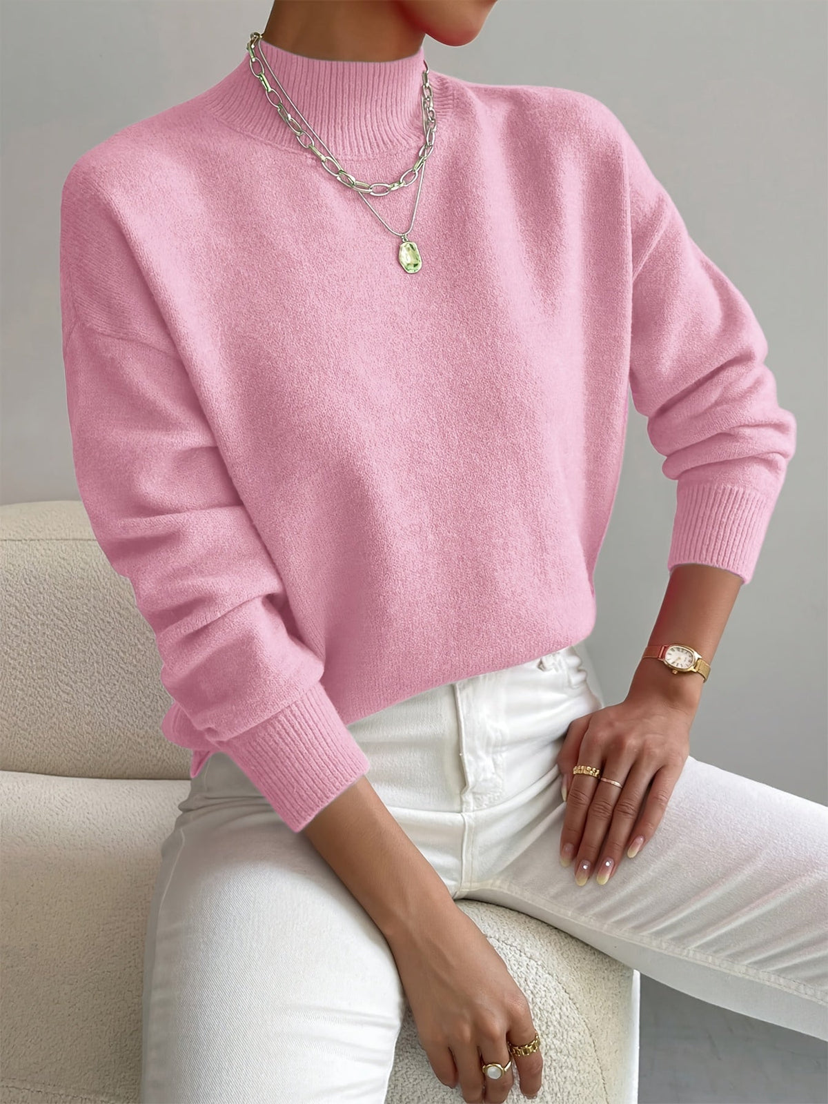 Anamartinezmadrid Leticia | Jersey de Punto Suave con Cuello Perkins – Rosa Claro – photo 2