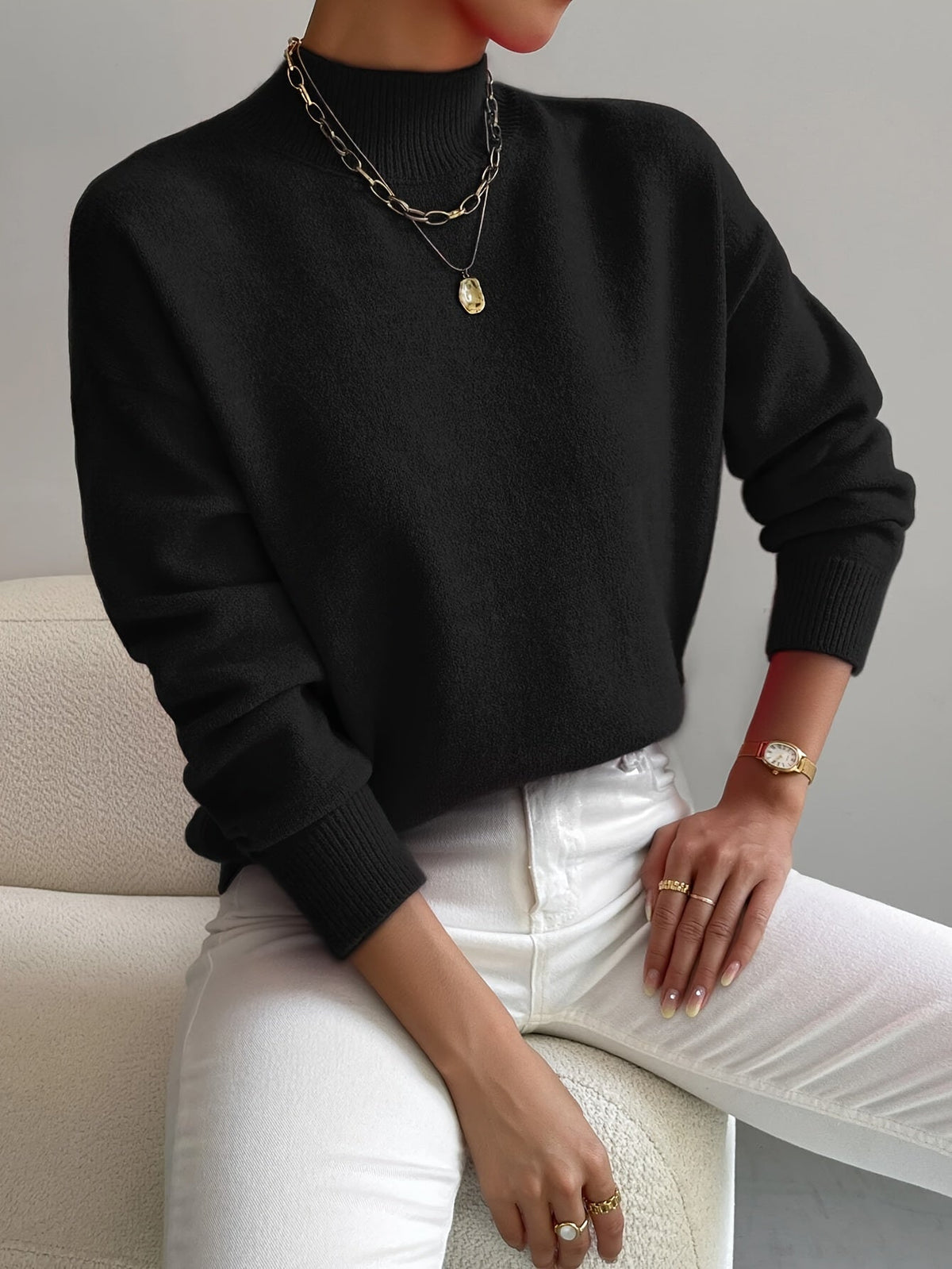 Anamartinezmadrid Leticia | Jersey de Punto Suave con Cuello Perkins – Negro – photo 5