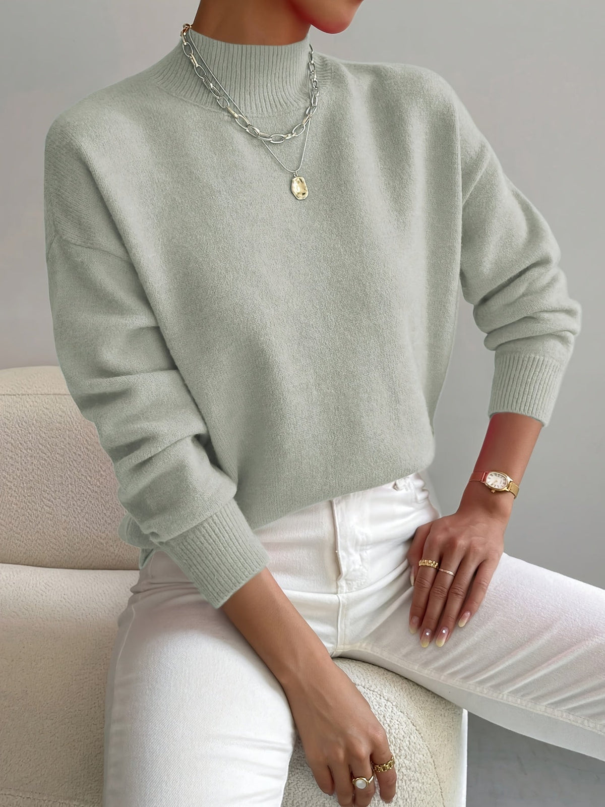 Anamartinezmadrid Leticia | Jersey de Punto Suave con Cuello Perkins – Verde Salvia – photo 10