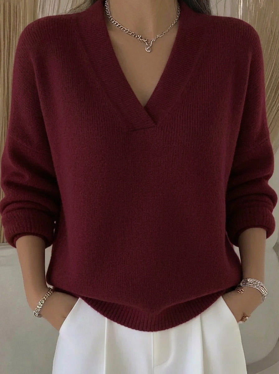 Casa Provincial Violeta - Jersey Holgado con Cuello de Pico – Rojo