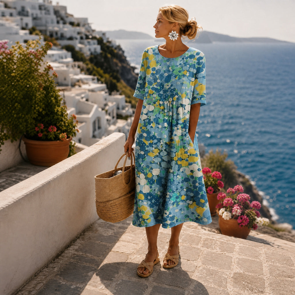 Anamartinezmadrid Miriam | Vestido Midi de Verano Estampado Casual Mujer Manga Corta – Azul – photo 3