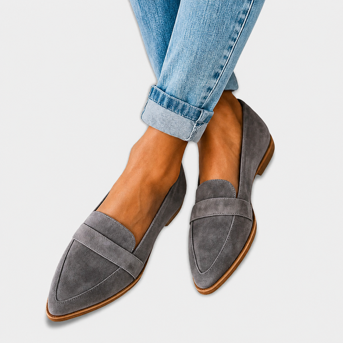 Anamartinezmadrid Irma | Mocasines de Punta Fina Efecto Ante con Antifaz – Gris – photo 2
