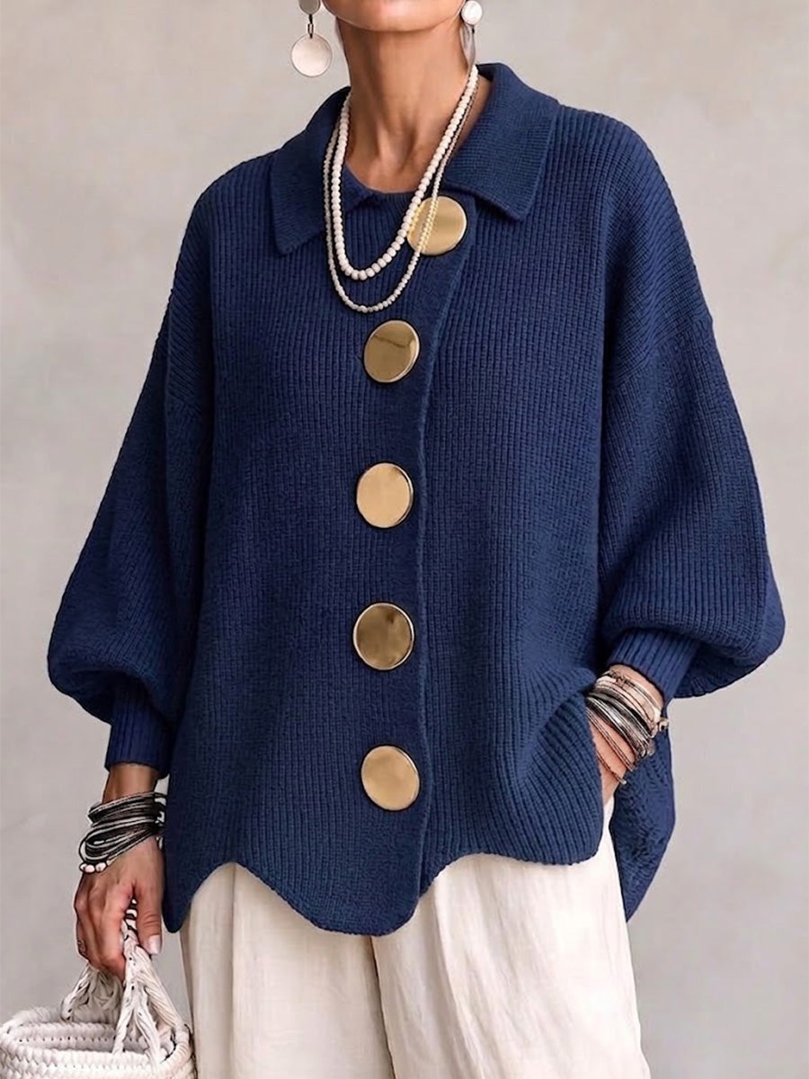 Anamartinezmadrid Isadora | Cárdigan Oversize con Cuello y Botones Dorados – Azul Marino