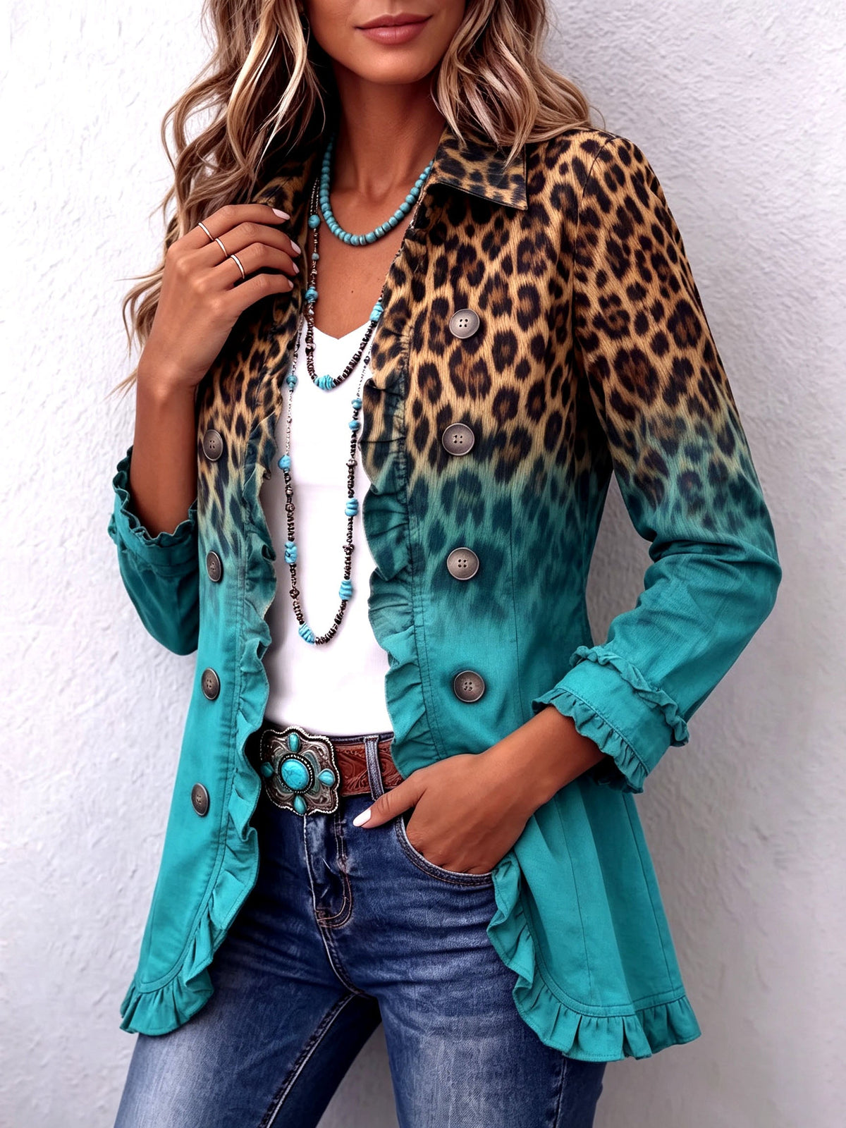 Casa Provincial Mercedes - Chaqueta Blazer Leopardo Degradado con Volantes – photo 2