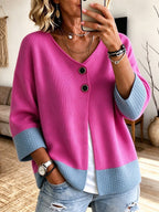 Anamartinezmadrid Xenia | Cárdigan Color Block con Manga Francesa y Dos Botones – Fucsia – photo 4