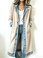Anna Luce María - Cárdigan Largo de Punto con Detalles de Denim – Beige – photo 5
