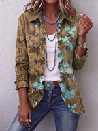 Casa Provincial Salud - Chaqueta Floral Degradado con Volantes – Floral Oliva y Turquesa