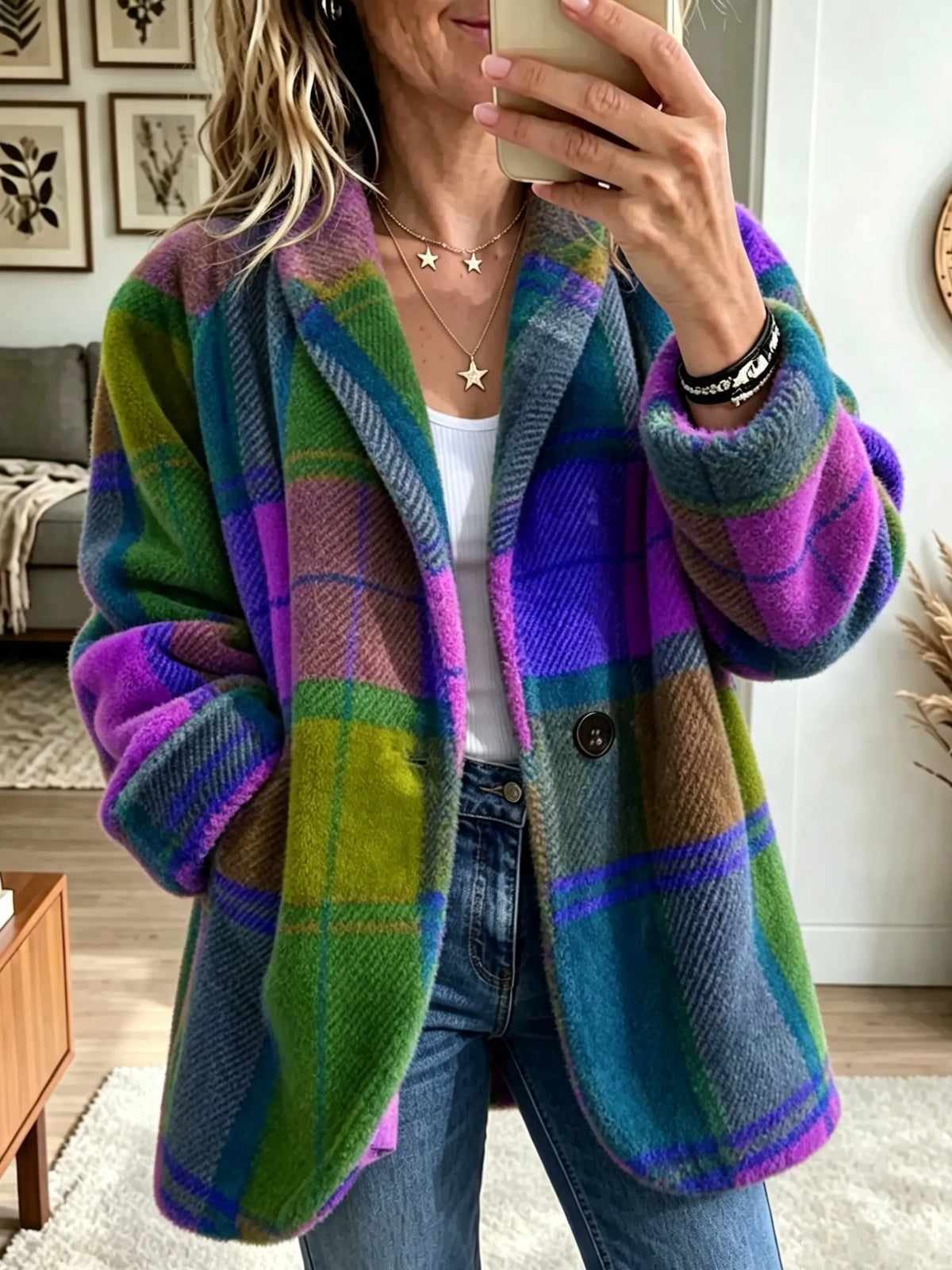 Anamartinezmadrid Jacinta | Chaqueta de Cuadros Multicolor con Solapas – Neptuno – photo 4