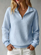 Anamartinezmadrid Begoña | Jersey de Punto Gofre con Cuello Alto y Cremallera – Azul – photo 3