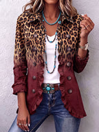 Casa Provincial Mercedes - Chaqueta Blazer Leopardo Degradado con Volantes – Vino – photo 5