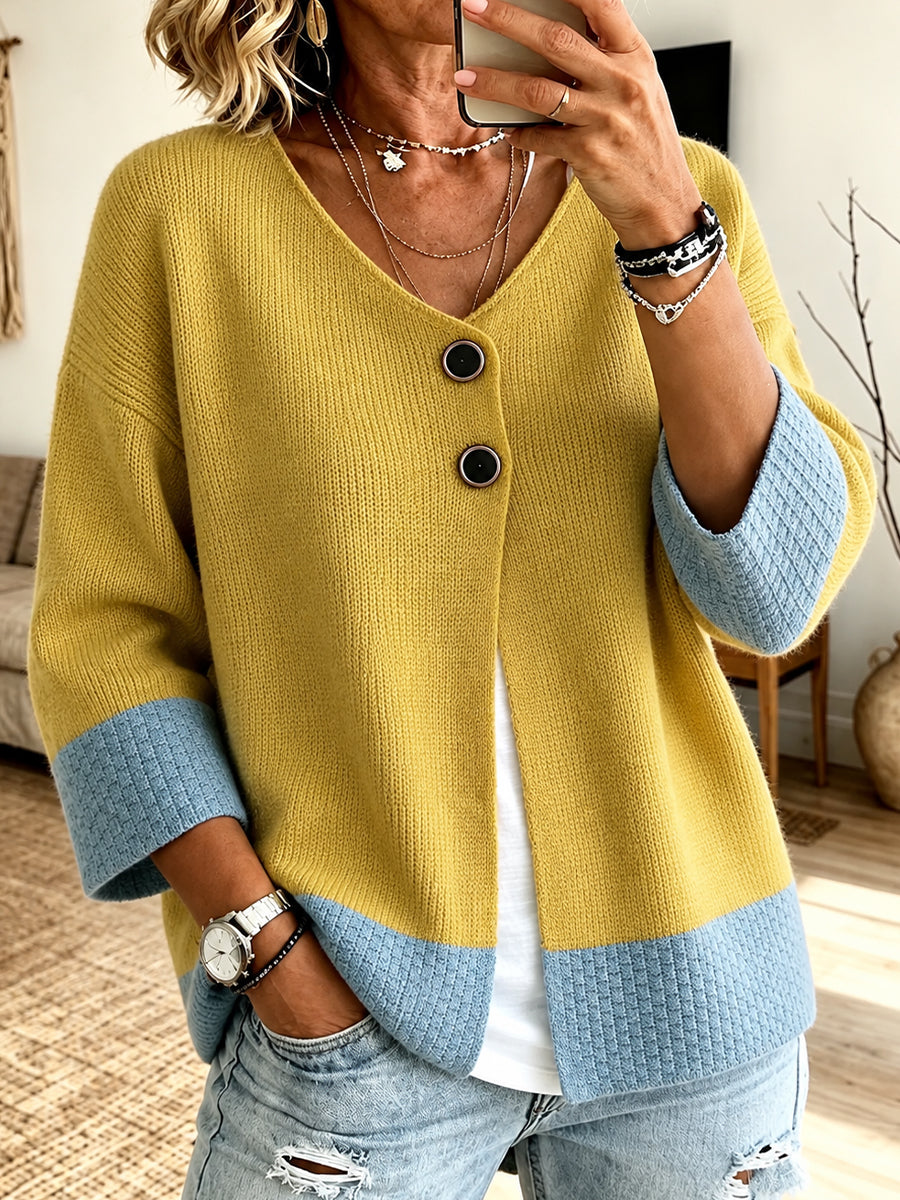 Anamartinezmadrid Xenia | Cárdigan Color Block con Manga Francesa y Dos Botones – Amarillo