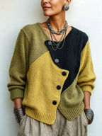 Anamartinezmadrid Casandra | Jersey de Punto Asimétrico de Bloques de Color con Botones – Verde