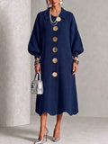 Anamartinezmadrid Victoria | Vestido de Punto Canalé con Botones Dorados – Azul Marino