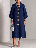 Anamartinezmadrid Victoria | Vestido de Punto Canalé con Botones Dorados – Azul Marino