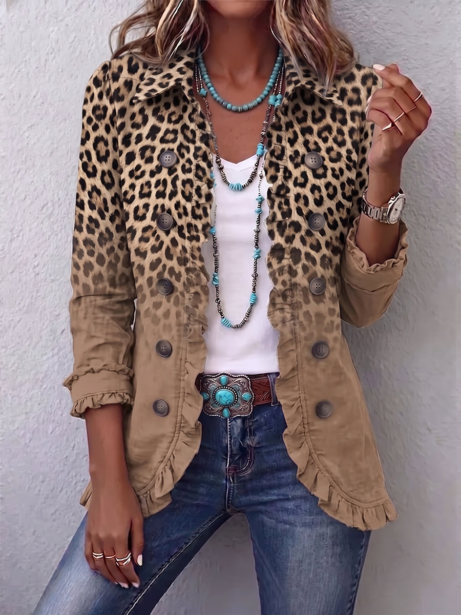 Casa Provincial Ángeles - Chaqueta Leopardo Degradado con Volantes – Leopardo Tostado