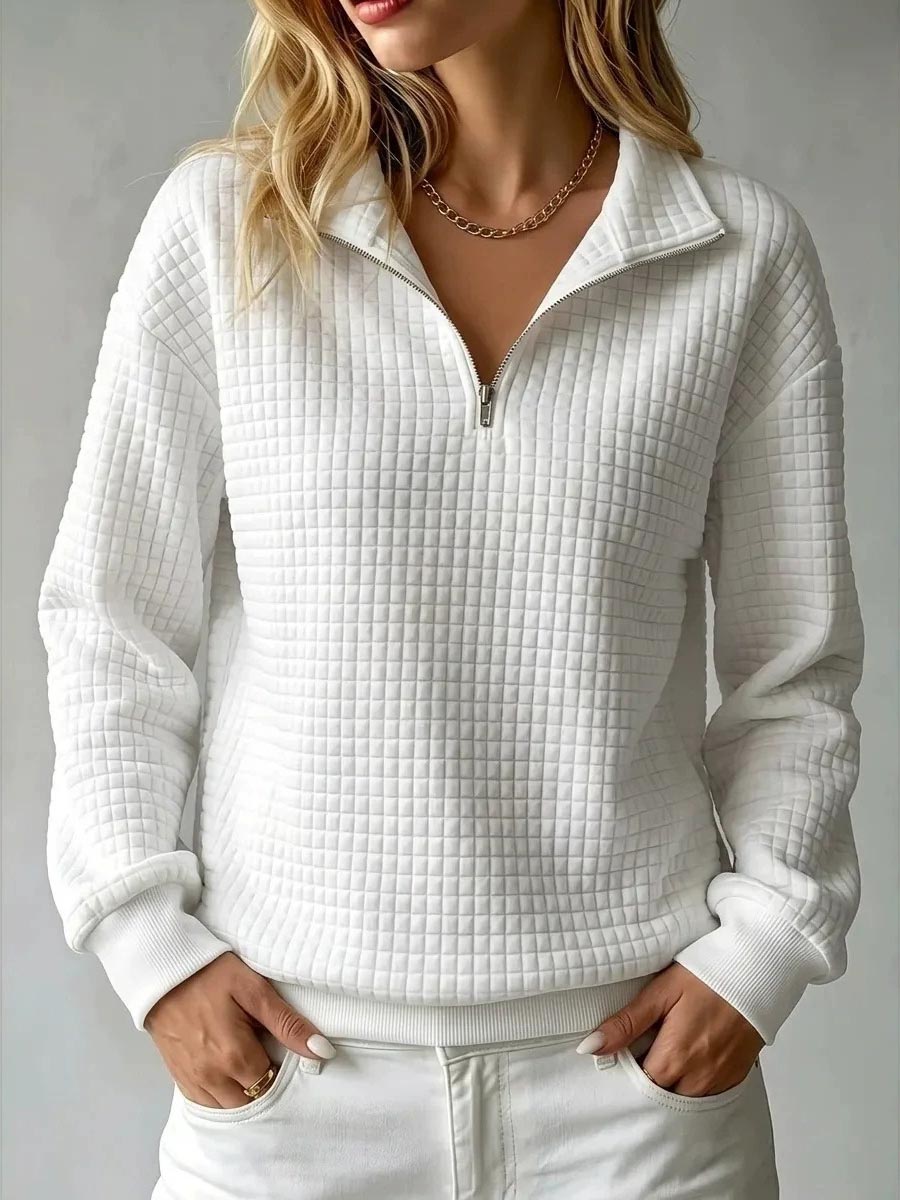 Anamartinezmadrid Begoña | Jersey de Punto Gofre con Cuello Alto y Cremallera – Blanco