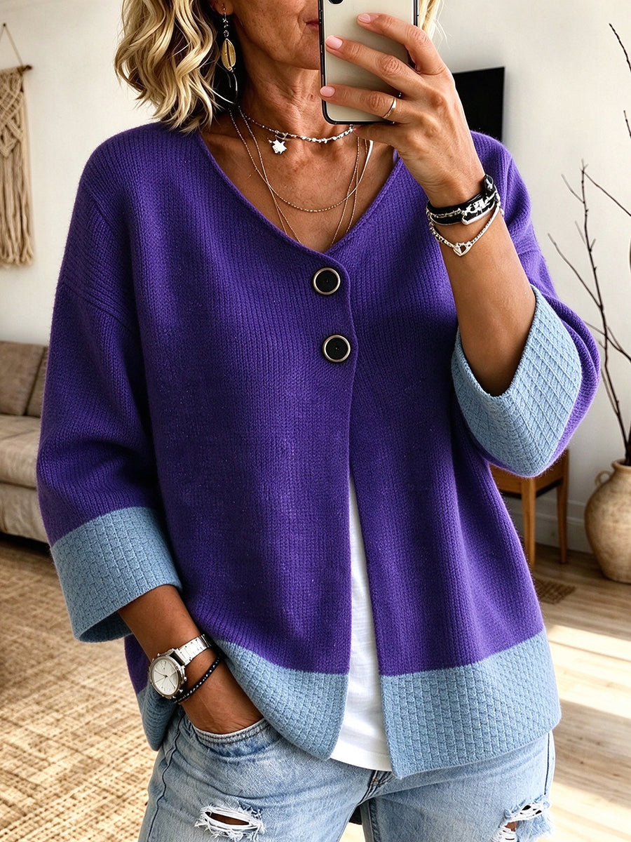 Anamartinezmadrid Xenia | Cárdigan Color Block con Manga Francesa y Dos Botones – Morado – photo 3