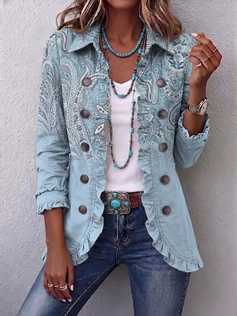 Casa Provincial Remedios - Chaqueta Cachemira Vintage con Volantes – Azul Cielo
