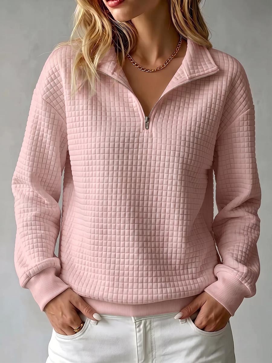 Anamartinezmadrid Begoña | Jersey de Punto Gofre con Cuello Alto y Cremallera – Rosa – photo 5