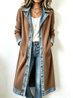 Anna Luce María - Cárdigan Largo de Punto con Detalles de Denim – Caqui – photo 3