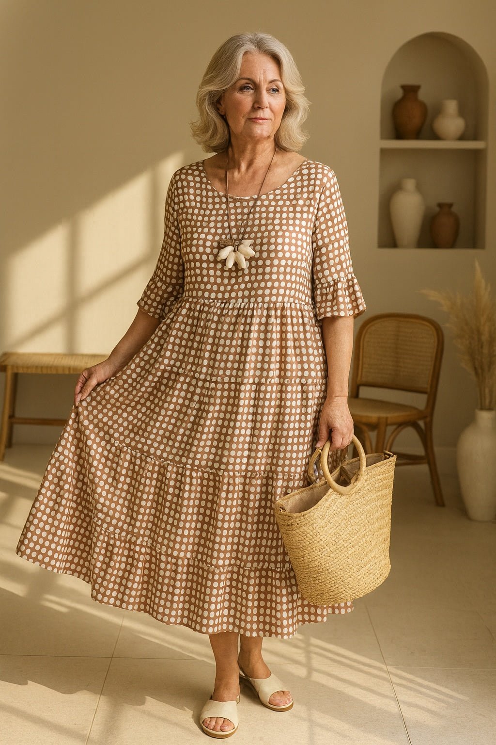 Pilar | Vestido Midi de Verano de Lunares con Volantes - Carmen Teruel