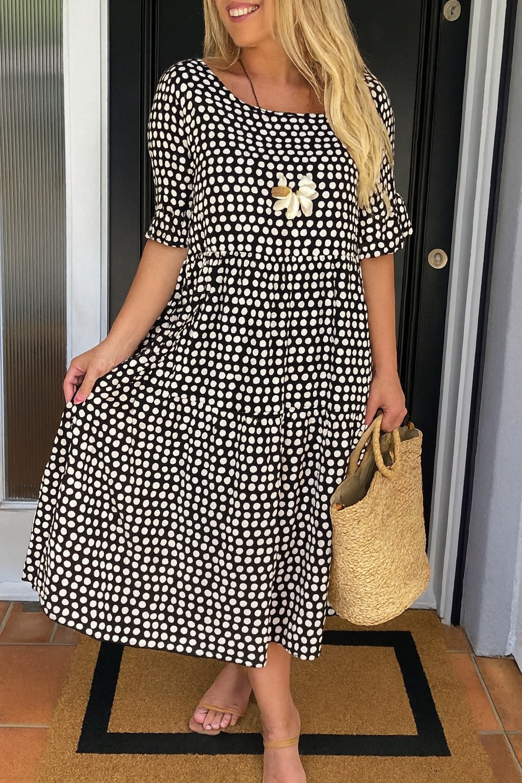 Pilar | Vestido Midi de Verano de Lunares con Volantes - Carmen Teruel