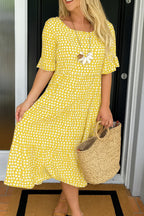 Pilar | Vestido Midi de Verano de Lunares con Volantes - Carmen Teruel